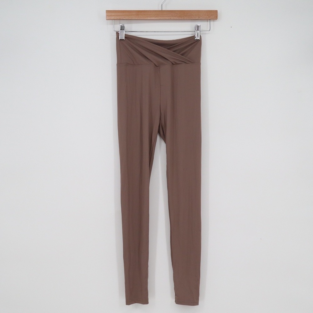 Dazy Mauve Brown Crossover V-Waist High Rise Athletic Leggings Womens Size M